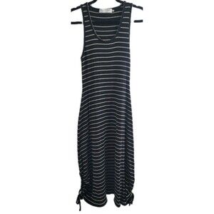 Proenza Schouler White Label Striped Rib Knit Midi Dress Sleeveless Black Cream